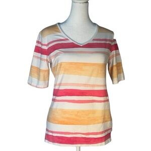 Talbots The Talbots Tee With Short Sleeves in Orange/Pink Stripes Size XS